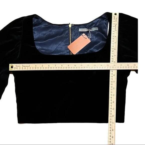 Silvia Tcherassi Woman Madison Cropped Velvet Top Navy Large - Picture 8 of 15